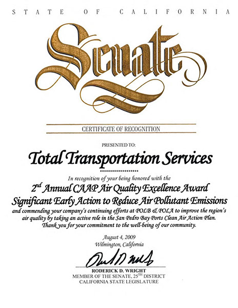 California State Senate San Pedro Bay Ports Clean Air Action Plan Air Quality Awards (CAAP)