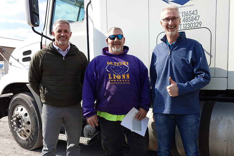 Left to right: VP Tim McGrath, David Coon, Safety Director Earl Goodrich. David Coon has been a driver at Vision for 10 years and 10 months!