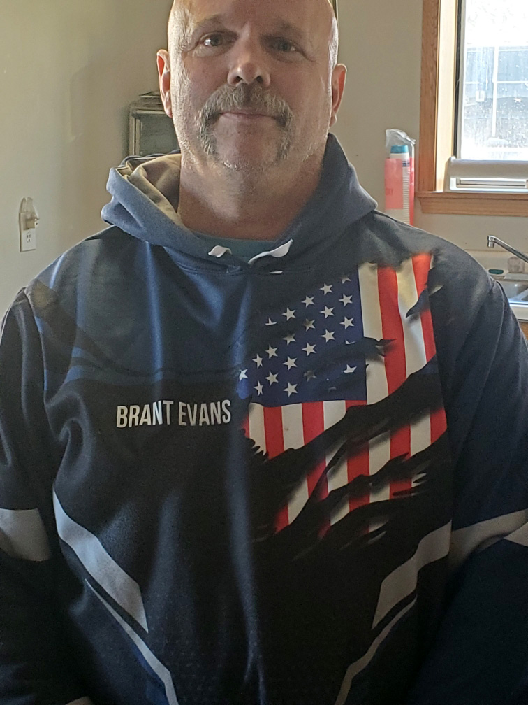 Brant Evens sporting his company hoodie